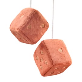 Pair 3” Fuzzy Plush Dice Heart Shape Decor for Car Rearview Mirror, Retro Square Decoration Dice for Car Hanging Accessories (Brown)