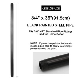 GeilSpace 6 Pack 3/4" × 36" Pre-Cut Black Metal Pipe, Industrial Steel Fits Standard Three Quarters Inch Black Threaded Pipes and Fittings - Vintage DIY Industrial Shelving (3/4" × 36")