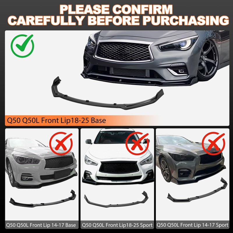 JTFF Front Bumper Spoiler Lip Compatible with 2018-2025 Infiniti Q50