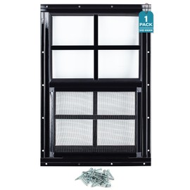 Melkus Shed Windows 1 Pack 12"x18" Flush Mount Chicken Coop Windows with Thicker Tempered Glass and Screen, Sliding Windows for Chicken Coop, Shed, Garage, Playhouse, Barn,Greenhouse, Black