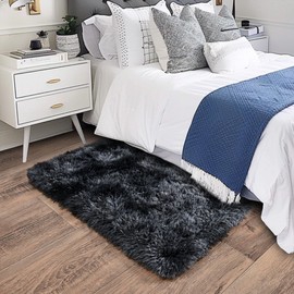Quntue Small Area Rug, 2x3 Rug for Bedroom Shaggy Throw Rugs for Dorm Rug, Soft Tie Dyed Carpet for Kids Room, Plush Comfy Fluffy Bedside Rug for Home Decor Aesthetic, Dark Grey
