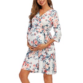 Peauty Maternity Robe Labor and Delivery Robe Maternity Robes for Hospital Soft Comfortable, Floral Blue M