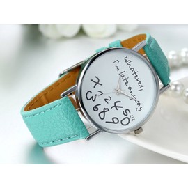 Unisex Female Women Ladies Girls "Whatever, I'm late anyway" Love Gift Leather Strap Watches Quartz Wrist Watch (Green)
