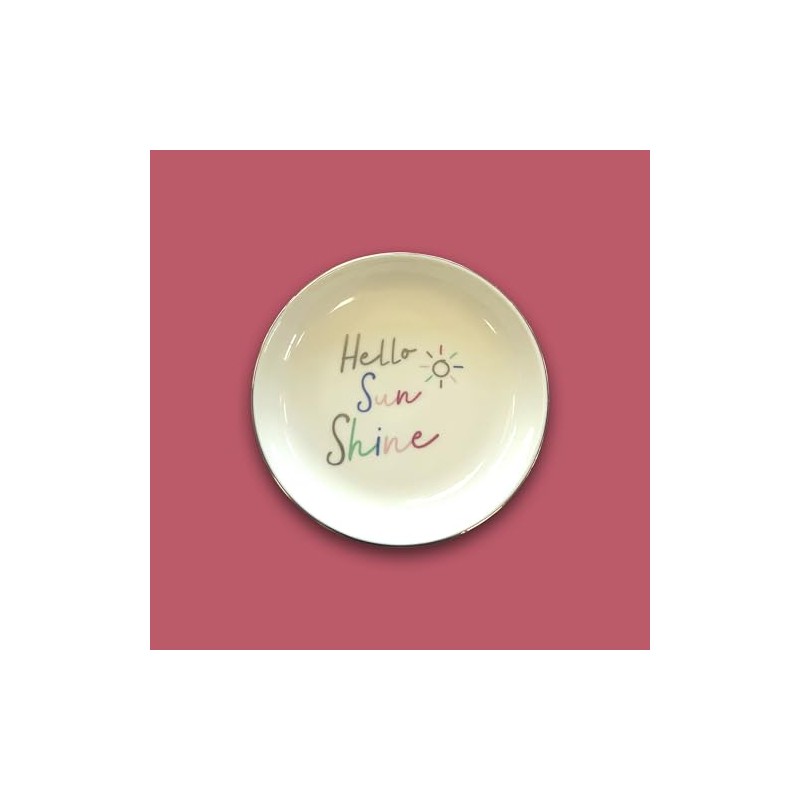 Round Hello Sunshine Ceramic Trinket Tray Dish Decorative Gift for