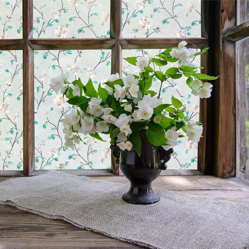 VSUDO Privacy Window Film, Jasmine Flower Pattern Window Tint, 30X200