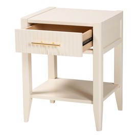 Baxton Studio Primrose Fluted Wood Nightstand, 1-Drawer, Ivory
