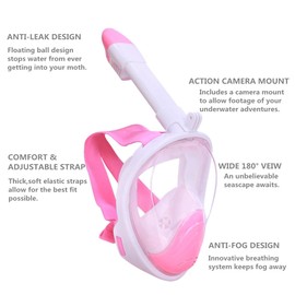 Wsobue Snorkel Mask for Kids,Full Face Diving Mask Anti-Fog, Anti-Leak Snorkel Set for Children Aged 5-14 (Pink XS)