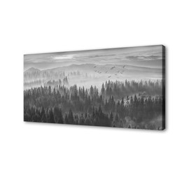XXMWallArt FC4375 Black and White Wall Art Foggy Forest Wall Art Trees and Birds Photographic Printed on Canvas Artwork for Living Room Bedroom Home Decoration
