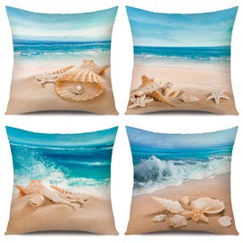 Artscope Velvet Cushion Cover, Decorative Super Soft Cushion Cover with Sandy Beach Pattern, Decorative Cushion for Sofa, Bed, 45 x 45 cm, Set of 4