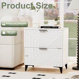 Royal Windsor Fluted Nightstand with 2 Drawers, Side End Table, Small Accent Storage Cabinet,Modern Night Stand Bedside Table for Bedroom, White