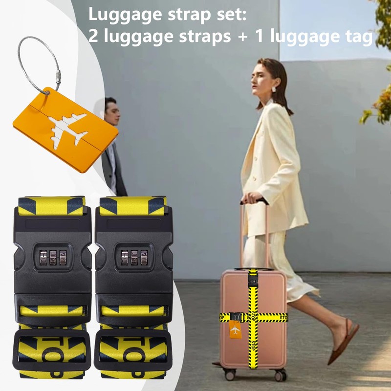 Luggage Strap with Combination Lock, Adjustable Non-Slip Luggage Strap, Long
