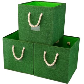 SYYOFUE Fabric Cube Storage Bins Green Storage Boxes Set 13x13x13 inch Baskets with Handle for Home&office organization