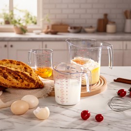 Unbreakable Plastic Measuring Cups (5-Piece Set), Food-Grade Measuring Jugs, 1/2/4/8/16-Cup Capacity, Stackable and Dishwasher-Safe, Great for Oil, Vinegar, Flour, More