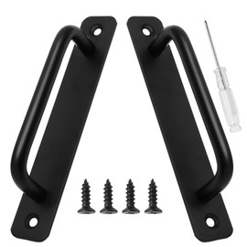 Biaungdo 2 Pack Sliding Barn Door Handle, 160mm / 6.3 Inch Hole Center Gate Door Handle with Plate, Aluminium Alloy Cabinet Handles Door Pull Handle for Sliding Closet Dresser Kitchen Drawer (Black)