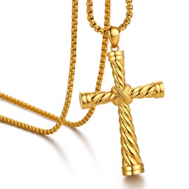 Men Cross Necklace Large Cross Necklace for Men Stainless Steel Cross Pendant Necklace Large Jesus Christ Cross Necklace 316L Stainless Steel Heavy Gold Plated Cross Necklace for Men Chain 22" ZDaoBen
