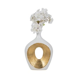 Sagebrook Home Modern Ceramic & Stoneware Decorative Vase Metallic Finish Elegant Table Centerpiece for Home, Office, Bedroom, or Living Room Decor; 13" Tall, White & Gold