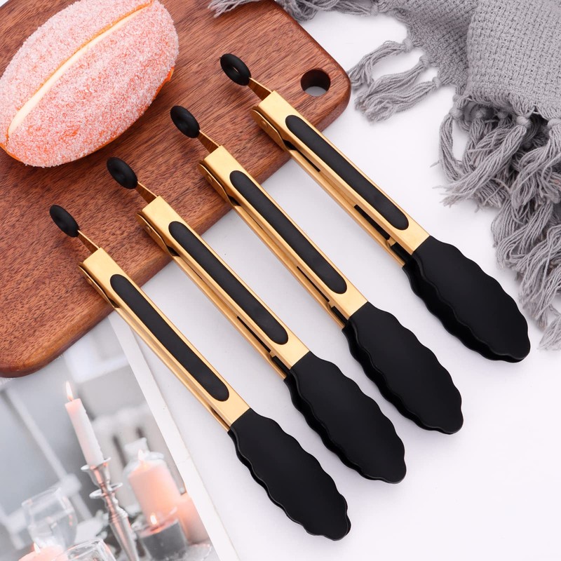 Mafier 4-Piece Kitchen Food Tongs 7" Mini Silicone Serving Tongs