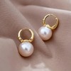 Pearl Drop Statement Earring for Women,14K Gold Small Pearl Huggie