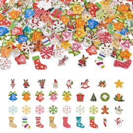 200Pcs Christmas Buttons Wood Buttons for Crafts Assorted Wooden Buttons Snowflake Buttons Christmas Embellishment for DIY Sewing Decor Handmade Projects