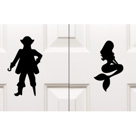 Silver - Pirate & Mermaid Vinyl Decals - 4" Tall Set - Window Bathroom Door Signs - Die Cut Stickers
