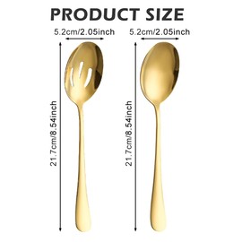 Gold Serving Spoons, Serving Utensils Set Stainless Steel Buffet Banquet Spoons Included 2 Serving Spoon 2 Serving Slotted Spoons, Dishwasher Safe for Mixing, Serving, Stiring
