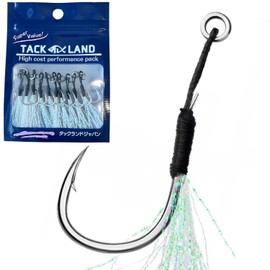 [TACKLAND] Assist Hook, Single, High Cost, Pack of 10, S, M, L, Size, Tinsel, Rustproof, Compatible with Large Weights, Strong Hook, LSJ, Shoji, Metal Jig, Fishing, Blue Item, Sea Bass (Large/Silver)