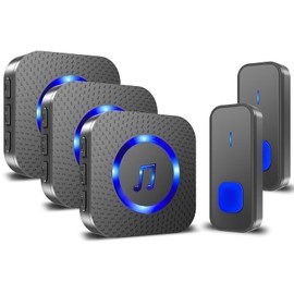 SURFOU Wireless Doorbell with 3 Receivers 2 Buttons,IP55 Waterproof Doorbell,1300 FT/400M Remote Doorbell,55 Chimes 5 Volume,Colorful LED Flashing,110 db Loud Volume,for Home/Classroom