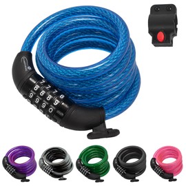 Lumintrail 6ft Heavy Duty Anti Theft Bike Lock Cable - Combination Lock with Mounting Bracket (1 Pack, Blue)