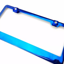 KA Depot Blue Chrome Stainless Steel License Plate Frame Screw Cap Combo Set Car Suv Jeep