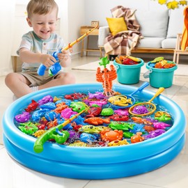 KIZONLY Magnet Fishing Game for Kids 3-5 4-8 - Fish Toys for Kids 3-5, Bathtub Floating Toy Fishing Pole, Water Table Pool with Rod Net, Bath Outdoor Gifts for Toddlers Baby Age 3 4 5 6 7 8 Year Old