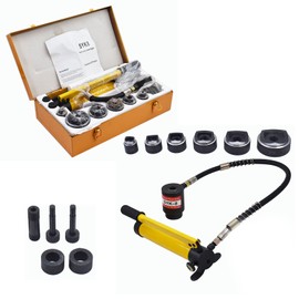 TINVHY 10 Ton 1/2 Inch to 2 Inch Hydraulic Knockout Punch Driver Tool Kit with 6 Dies Hole Knockout Punches, Electrical Conduit Hole Cutter Set KO Tool Kit