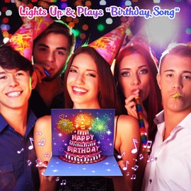 Birthday Cards, LIGHTS & SOUND Fireworks Pop up Greeting Card Birthday Gifts for Women Men Husband Wife Kids