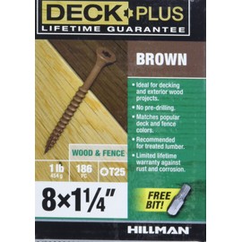 Deck Plus Wood Screws, Brown Exterior Screws, 1-1/4" x #8, 1lb