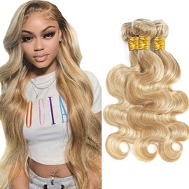 P27613 Bundles Highlight Body Wave Human Hair Bundle Ombre Hair Weave Two Tone Honey Blonde Mixed With 613 Bundle Blonde Body Wave 3 Bundles 34 34 34 Inch