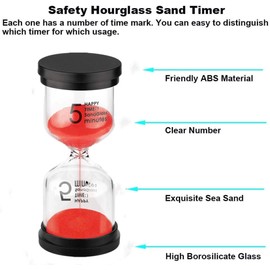 SuLiao Hourglass 5 Minute Sand Timer: Red Sand Clock, Plastic Sand Watch Five Min, Small Reloj De Arena 5 Minutos, Colorful Hour Glass Sandglass for Childs, Games, Classroom, Kitchen, Decoration