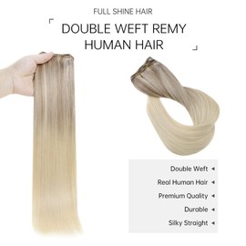 Full Shine Straight Weave Bundles 20 Inch Balayage Ash Blonde Remy Human Hair Weave Extensions Color 18 Fading to 22 and 60 Blonde Weft Hair 100 Gram Sew In Extensions For Braiding