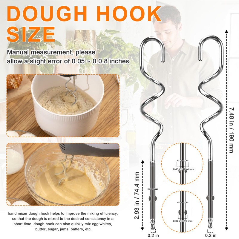 Dough Hooks and Blending Rod Replacement for Cuisinart Hand Mixers