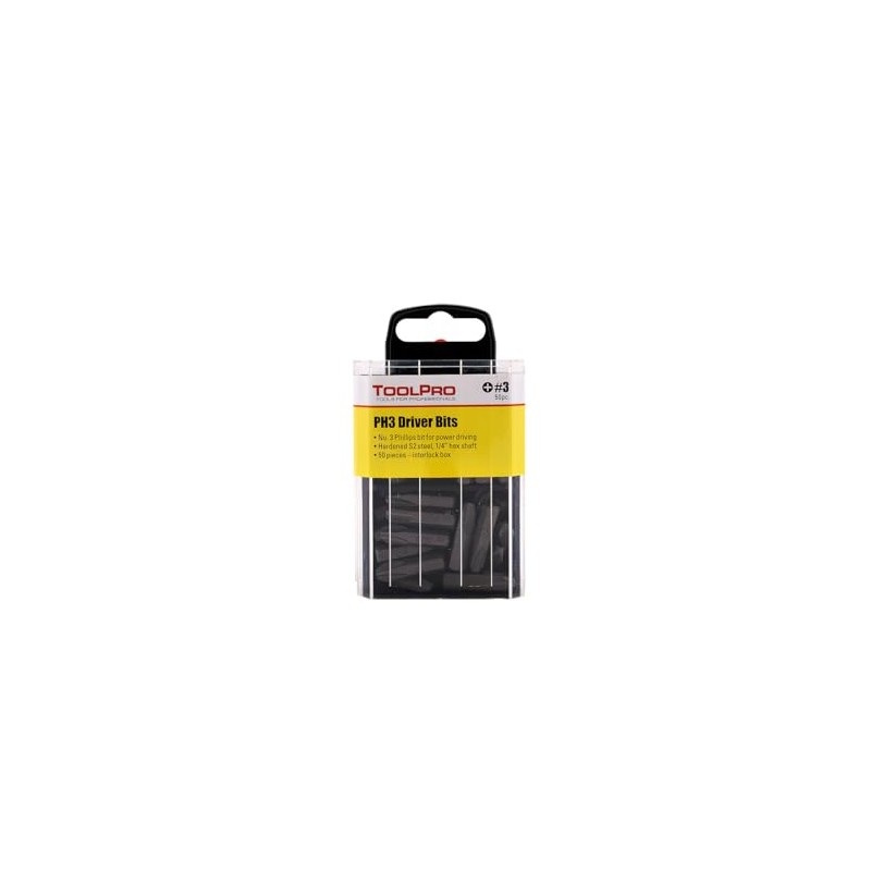 ToolPro Phillips Head Bits - 50 Pieces in Interlocking Storage
