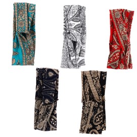 Baluue 5pcs Women Bohemian Headbands Cross Hairband Yoga Fitness Head Wraps Fashion Head Band