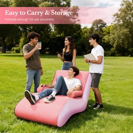 KAERMU Inflatable Indoor Living Room Chair Lounge with Handrails, Inflatable Foldable Deck Chair with Air Pump, Outdoor Travel Camping Picnic Beach Chaise Lounges(Pink)