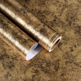 EaseStick Antique Gold Wallpaper Stick and Peel Metallic Textured Wallpaper Black and Gold Contact Paper Waterproof Metal Look Wall Paper 15.7"x472" Self Adhesive Cabinet Vinyl Wrap for Kitchen Fridge