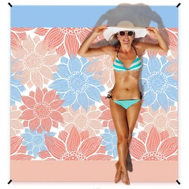 Awaken honest Beach Blanket Sand-Free Waterproof Super Large 210 cm x 200 cm Beach Mat with 4 Inserts and 4 Corner Pockets for the Beach, Camping, Picnic, Excursions