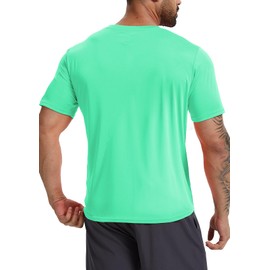 KINGFEN Men's Quick Dry Rash Guards Shirts Breathable Moisture Wicking Soft Fabric Athletic Short Sleeve Crew Neck Outdoor Tee Green M