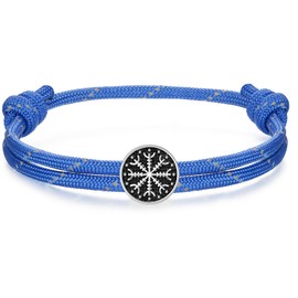 J.Endéar Nautical Compass Bracelet for Men Women, 925 Sterling Silver Rope Bracelet Adjustable for Boys, Surfer Paracord Bracelet Waterproof, Vintage Norse Jewelry Gift, Blue