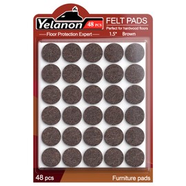 Yelanon Felt Furniture Pads - 48 Pcs 1.5" Round Furniture Pads for Hardwoods Floors Cuttable Felt Chair Pads Anti Scratch Floor Protectors for Furniture Feet Chair Legs Felt Pads Self Adhesive, Brown