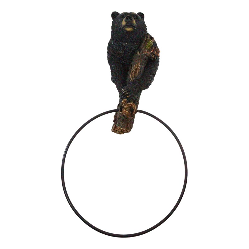 Rustic Western Forest Black Bear Holding Pinecone Branch Hand Towel