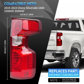 Convitex Passenger Side Tail Light Assembly Compatible With Chevy Silverado 1500 2500HD 3500HD for 2019-2024, Halogen Type Right Rear Brake Lamp, with Bulb Harness