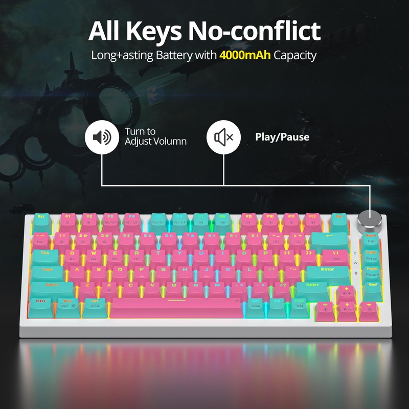 iTastatur 82 Keys Wireless Gaming Keyboard 75 Percent,Triple Mode Bluetooth/2.4Ghz/USB