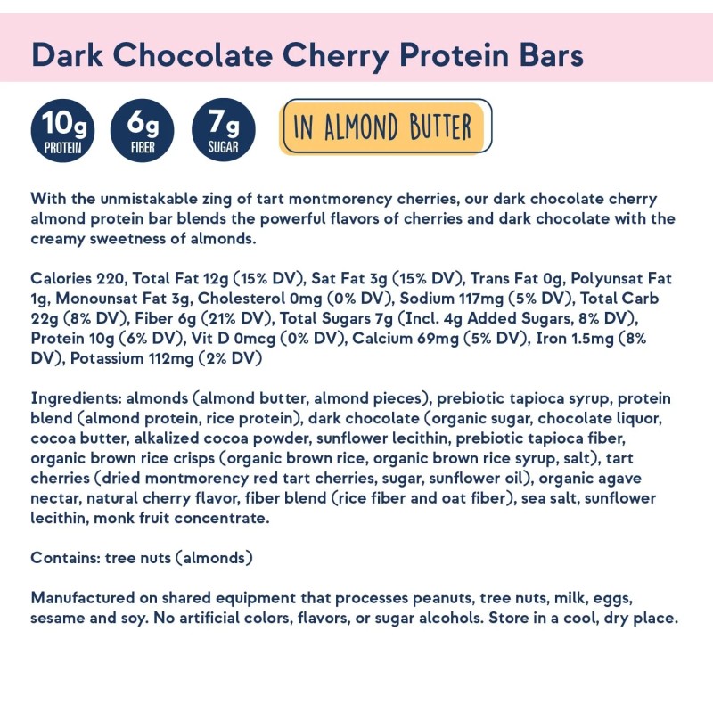 ZING BARS Dark Chocolate Cherry Almond Bar 1.76 oz (Pack