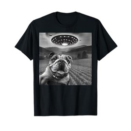Funny French Bulldog Selfie with UFOs Weird Puppy Dog T-Shirt